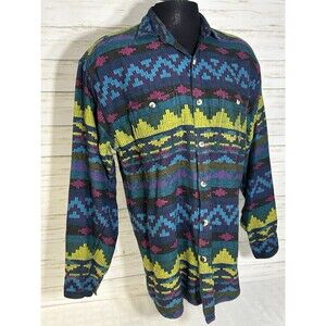 Vtg. International MALE Mardigras Carnival COLORFUL Button Shirt Sz LARGE Mens